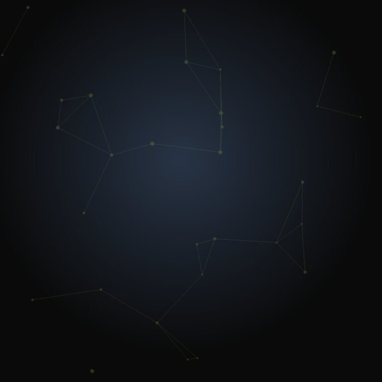 Abstract dark navy gradient overlaid with a delicate constellation of thin lines and small lime-green nodes.