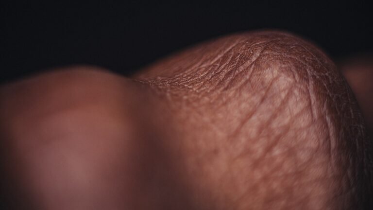 Close-up of textured brown skin in soft natural light