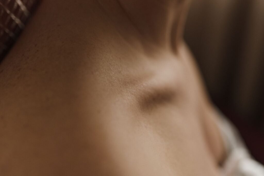 Soft, warm close-up of calm skin in gentle natural light